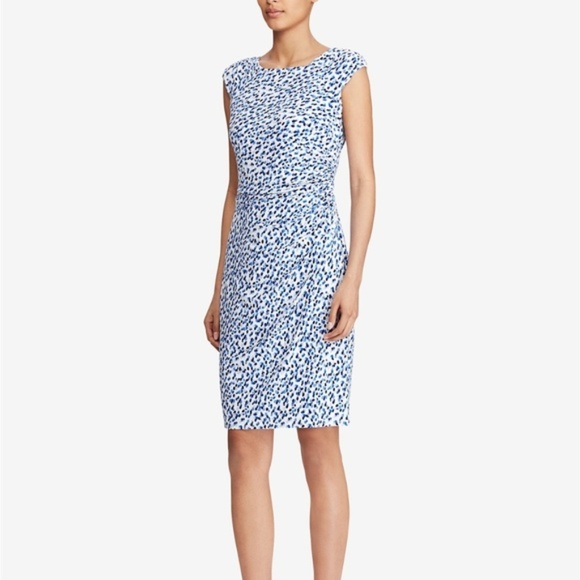 NWT Lauren Ralph Lauren Jersey Dress Blue Polka Dots NWT - Picture 1 of 8